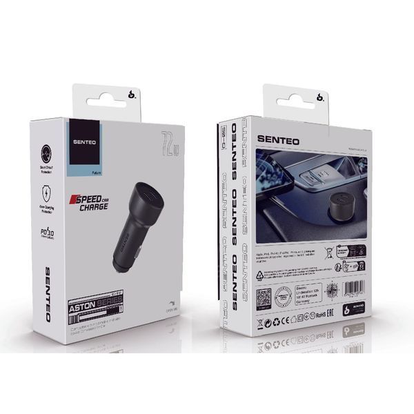 Авто. зарядний пристрій SENTEO Q-05 USB + USB-C PD/QC 72W 3A (with Certificate CE) 64166 фото