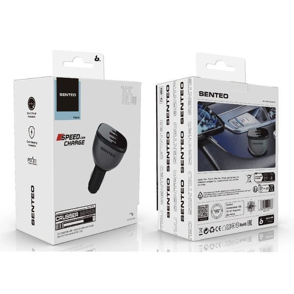 Авто. зарядное устройство SENTEO Q-08 Crusser Series C65W+A36W+C145W Total 165w (with Certificate CE) 64258 фото