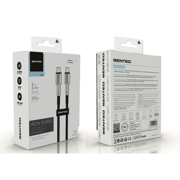 Кабель передачі даних Senteo SM-03 100W Iron Series braided data cable USB-C to USB-C (Type-C to Type-C Cable) 1M Black 64265 фото