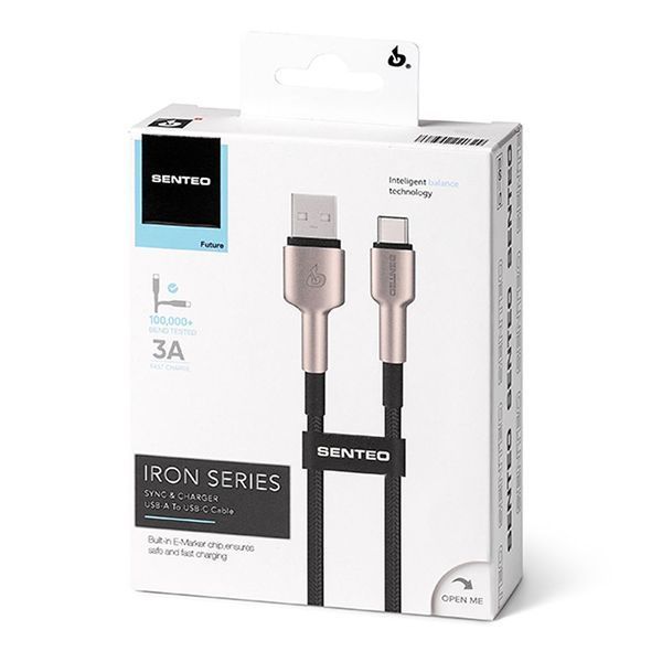 Кабель передачі даних Senteo SM-03 Iron Series braided data cable USB-A to USB-C (USB-A to Type-C Cable) 3A/15W 1M Black 64259 фото
