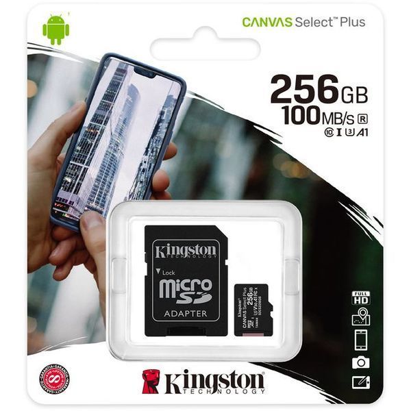 Картка пам`яті Kingston microSDXC 256GB Canvas Select Plus Class 10 UHS-I U3 V30 A1 + SD-адаптер (SDCS2/256GB) 47948 фото