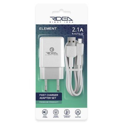 Сетевое зарядное устройство Ridea RW-11111 Element 2.1 A (кабель передачі даних micro USB) Белый 68365 фото