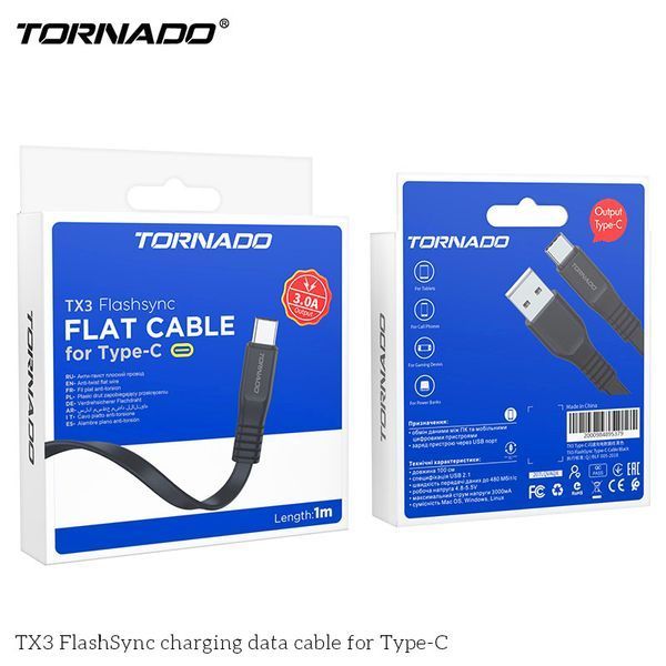 Кабель передачи данных Tornado TX3 Type-C 1m черный 43434 фото