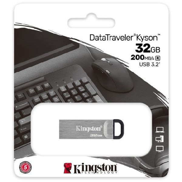 USB флеш-накопичувач Kingston DataTraveler Kyson 32GB USB 3.2 Silver/Black (DTKN/32GB) 48227 фото