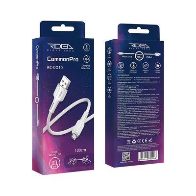 Кабель передачи данных Ridea RC-CO10 CommonPro micro USB 3A 1000mm білий 68369 фото