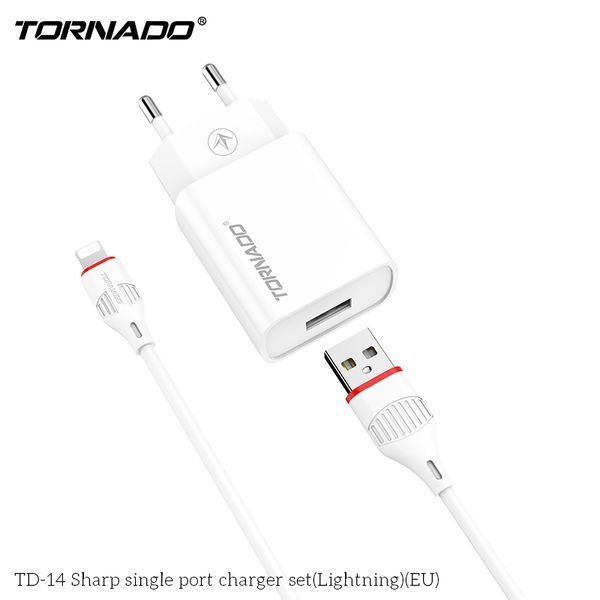 Мережевий зарядний пристрій Tornado TD-14 USB in 2.1A (кабель передачі даних Apple Lightning) білий 42383 фото
