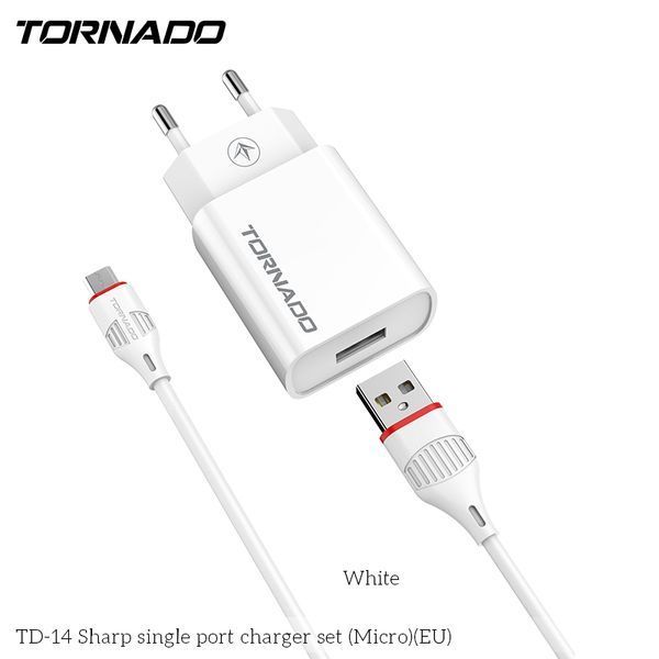 Сетевое зарядное устройство Tornado TD-14 USB in 2.1A (кабель передачі даних micro USB) білий 43273 фото