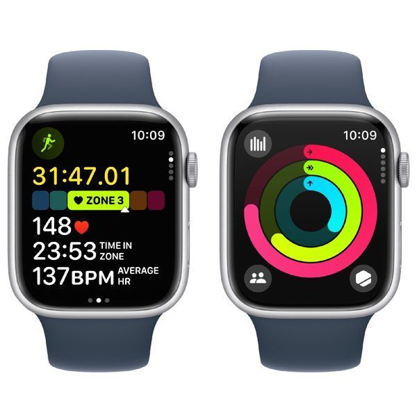 Смарт часы Apple Watch 9 Series 45mm Silver Aluminium with Storm Blue Sport Band S/M (MR9D3) 62534 фото