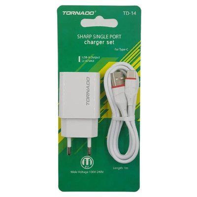 Сетевое зарядное устройство Tornado TD-14 USB in 2.1A (кабель передачі даних Type-C) білий 46103 фото