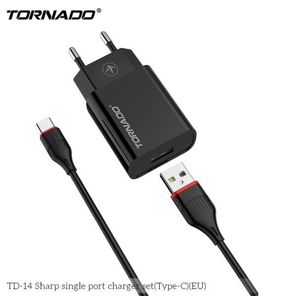Сетевое зарядное устройство Tornado TD-14 USB in 2.1A (кабель передачі даних Type-C) чорний 45080 фото
