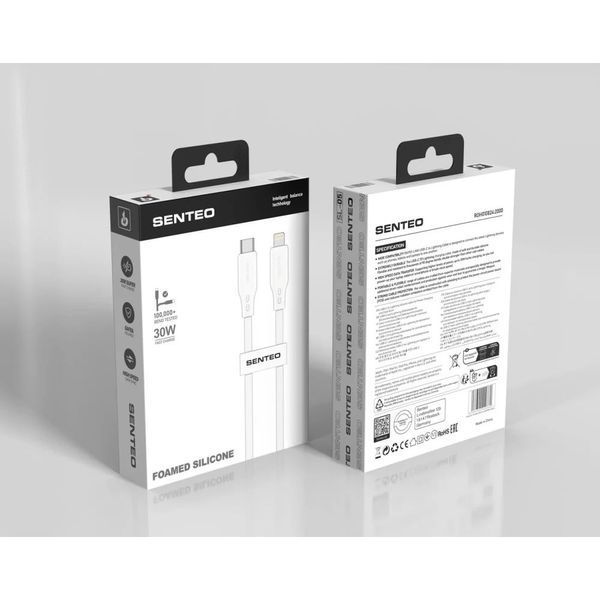 Кабель передачи данных Senteo SL-05 Foamed Silicone Cable Type-C до Lightning 30W 1000mm White 65492 фото