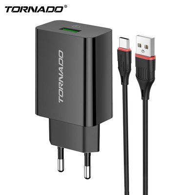 Сетевое зарядное устройство Tornado TD-15 1USB QC3.0 (кабель передачі даних Type-C) чорний 91104 фото