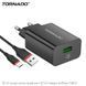 Сетевое зарядное устройство Tornado TD-15 1USB QC3.0 (кабель передачі даних Type-C) чорний 91104 фото 2