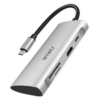 Адаптер WIWU Alpha 731HP 3*USB, HDMI 4K, Type c, SD, micro SD Gray 53805 фото