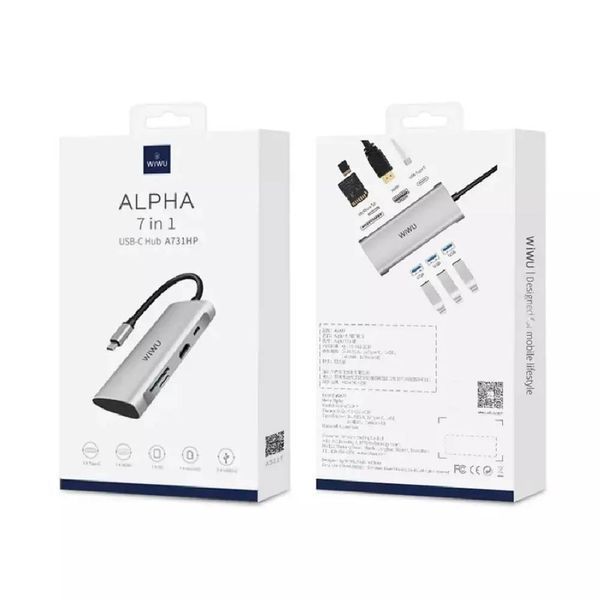 Адаптер WIWU Alpha 731HP 3*USB, HDMI 4K, Type c, SD, micro SD Gray 53805 фото