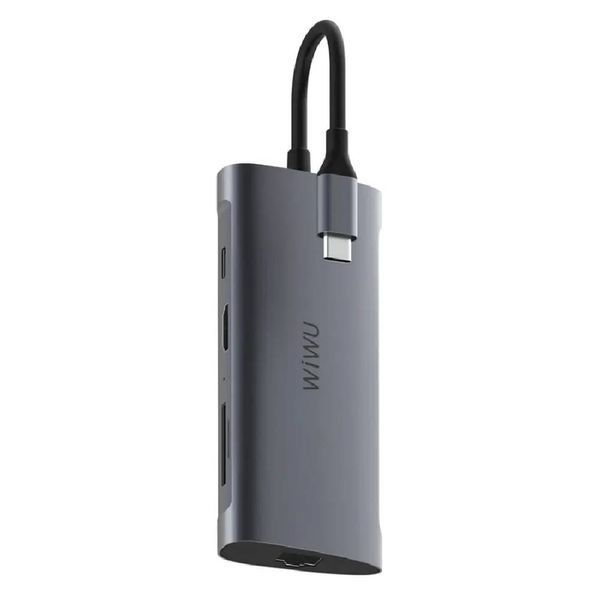 Адаптер WIWU Alpha 831HRT 3*USB, HDMI 4K, RJ45, Type c, SD, micro SD, Led Gray 53806 фото